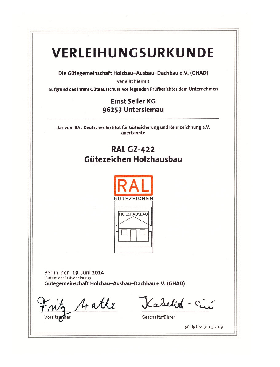 Seiler - Zertifikate - RAL Urkunde